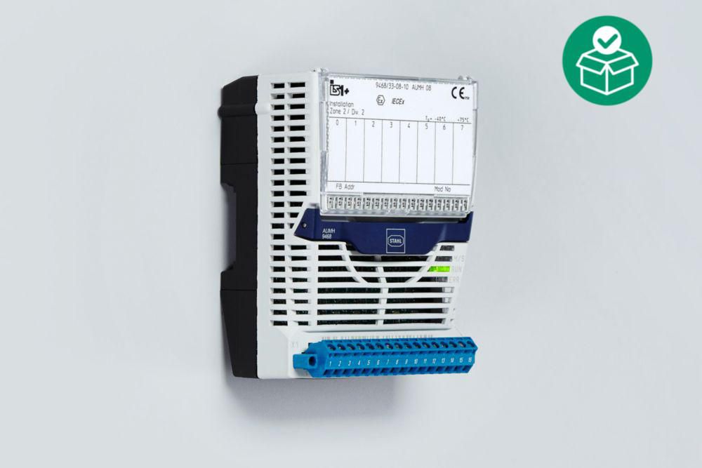 HART analogue universal module for Zone 2 Ex i, 8 Ex i inputs/outputs, Signal range: 0 ... 20 mA/4 ... 20 mA, Auxiliary power version: Intrinsically safe Ex ia via BusRail, Hot swap, Zone 2