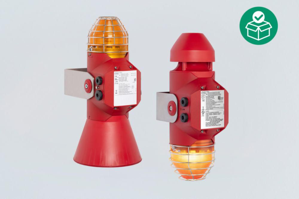 Horn/XENON light fitting, Lens colour: Red, max. 114 dB(A) @ 1 m, 110 ... 240 V, 133 ... 272 V AC/DC, Number of lamps: 1, Drilled holes: 2 x M20 + 2 x M25, Zone1/2/21/22