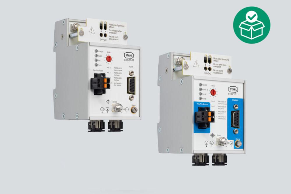 9786/15-12, RS485 media converter, Signal types: Fbr opcs Ex op is & RS-485, electronic alarm contact, Zone 2, 22
