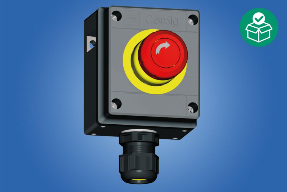 8040/1180X-10L07SA05, Mushroom stay-put button, Installation position middle: EM-STOP mush. stay-put button, Red – (rotating arrow), Contact element NC/NO,   Zone 1, 2, 21, 22