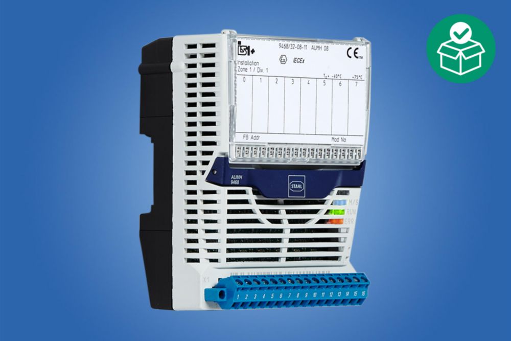 HART analogue universal module for Zone 1 Ex i, 8 Ex i inputs/outputs, Signal range: 4 ... 20 mA/0 ... 20 mA, Auxiliary power version: Intrinsically safe Ex ia via BusRail, Zone 1/2