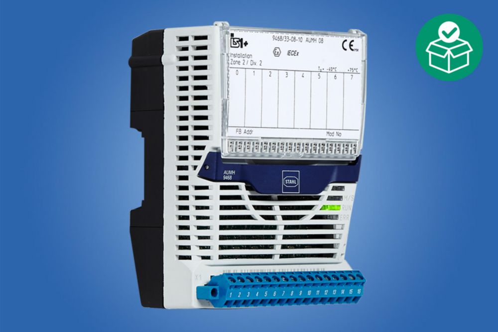 HART analogue universal module for Zone 2 Ex i, 8 Ex i inputs/outputs, Signal range: 0 ... 20 mA/4 ... 20 mA, Auxiliary power version: Intrinsically safe Ex ia via BusRail, Hot swap, Zone 2