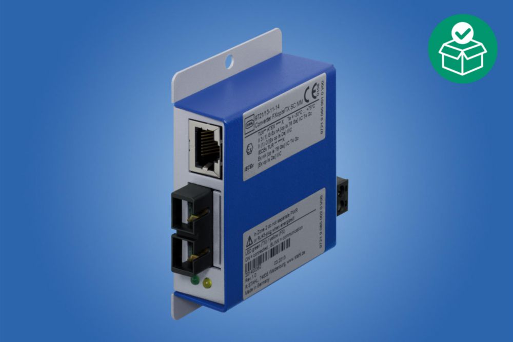 Media converter FX op is / TX SC for Zone 2 Multi mode, 10.8 to 26.4 V DC, Interface 1: 1 port, 100BASE-FX MM SC, Interface 2: 1 Port, 100BASE-TX, RJ45 2-pole screw terminal