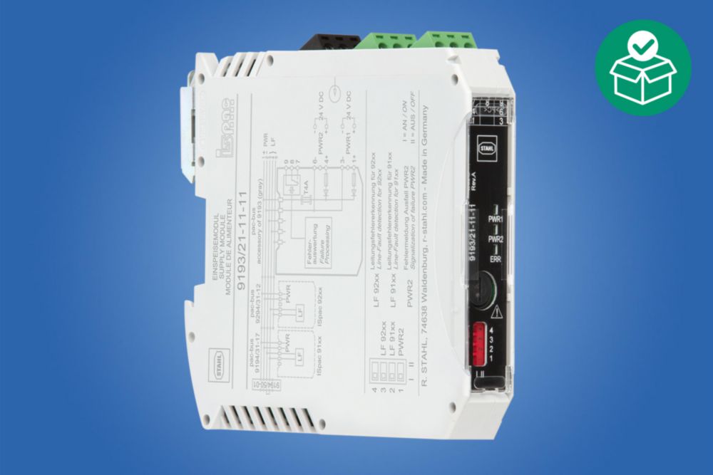 9193/21-11-11k, Supply module, Connection type: Spring clamp terminal, Number of channels: 1, Output: 24 V/max. 4 A, pac-Bus supply, Zone 2