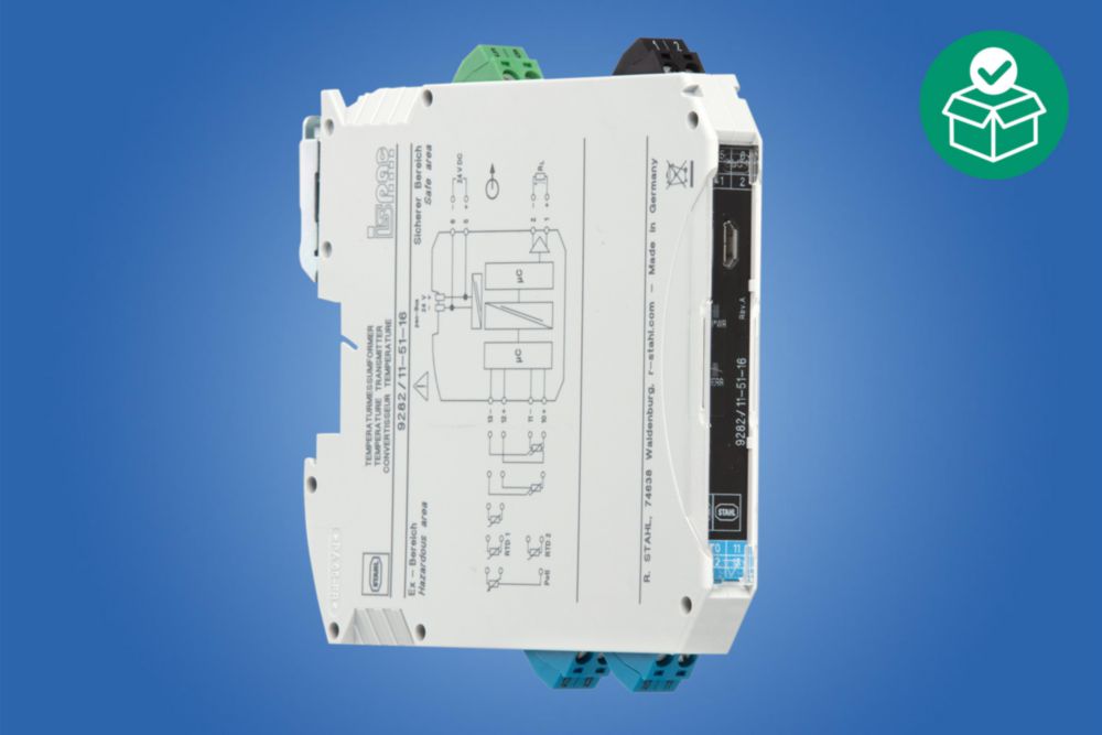 Temperature transmitter, Spring clamp terminal, slim design just 12.5 mm wide, Number of channels: 1, Signal types: RTD, potentiometer, Output signal: 0/4 to 20 mA (configurable), SIL 2, Zone 2