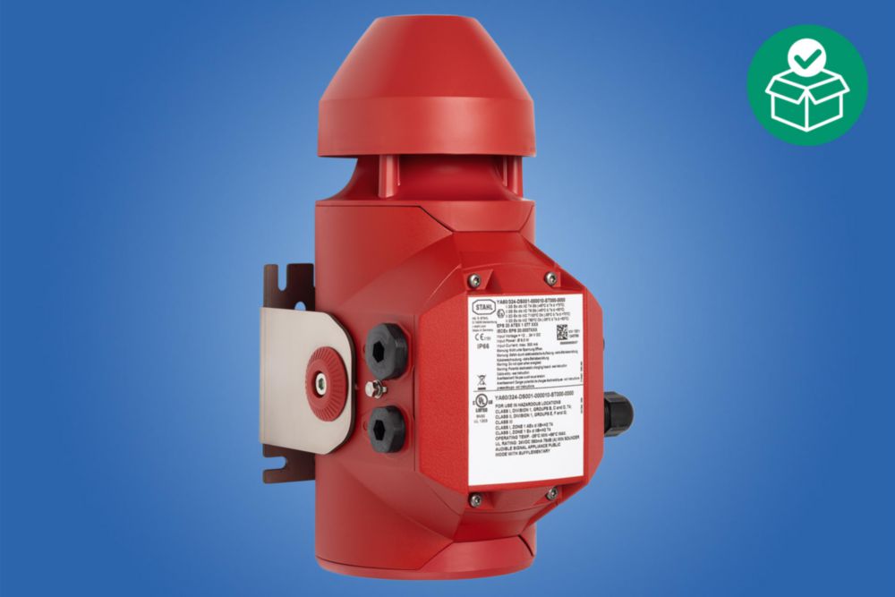 Druckfest gekapselt, akustischer Signalgeber, rot, ähnlich RAL 3020,  max. 114 dB(A) @ 1m, 12 ... 27.20 V DC,  Kabelverschraubungen: 1 x M20 Ø 4 – 13 mm/1 x M25 Ø 7 – 17 mm,  Zone1/2/21/22